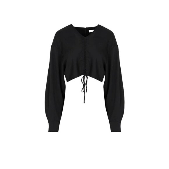 Christopher Esber Ruched Crop Shirt in Black AUS 12 US 8 New Womens Blouse Top - Picture 10 of 14
